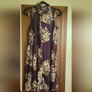 A Mlle Gabrielle Plus Floral Print Button Front Loose Fit Tank Dress #4S